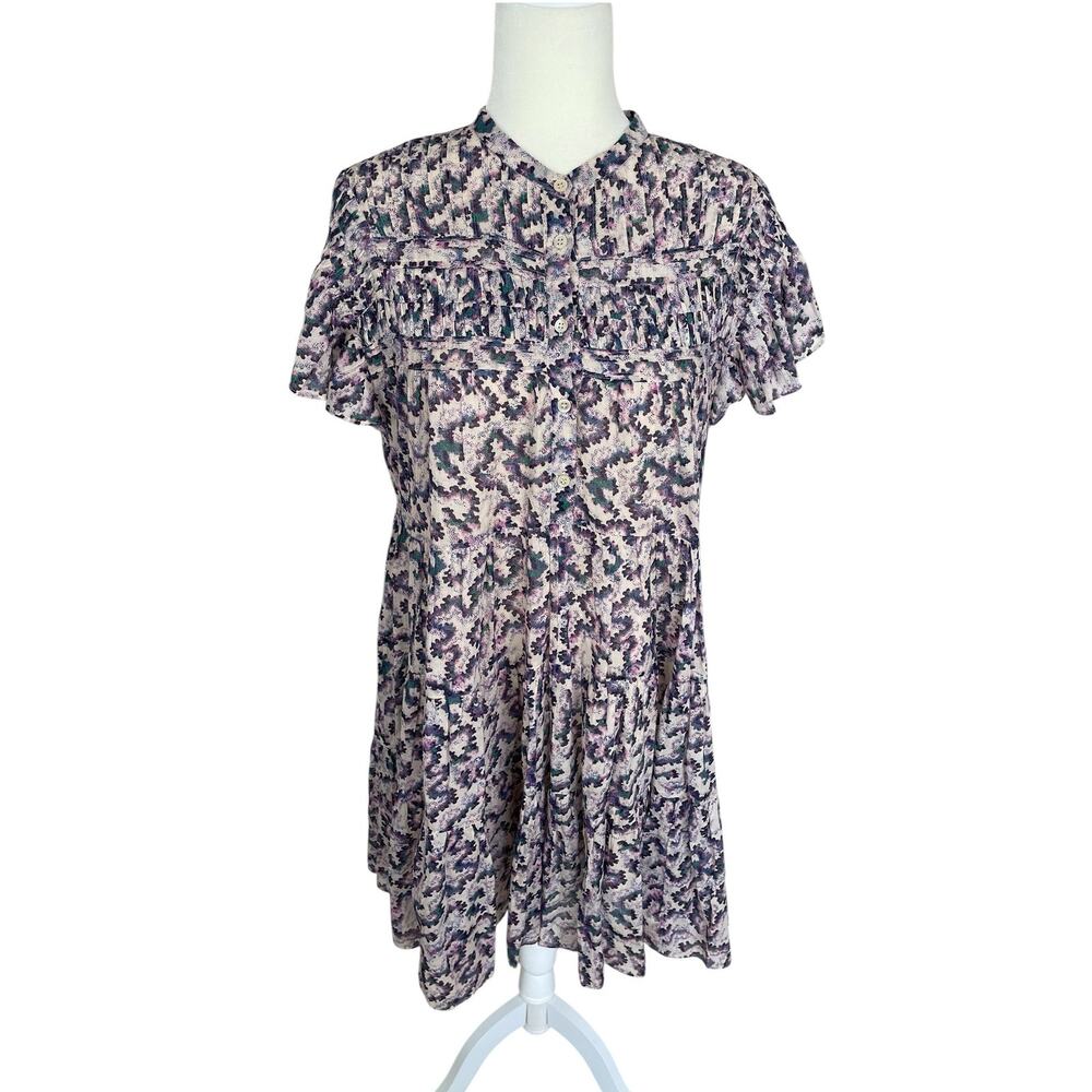 Isabel Marant Étoile Cotton Floral Tiered Dress Ruffles Purple Sz 34/2 Parisian